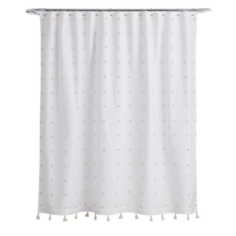 World Market Off White Shower Curtain with Tassels